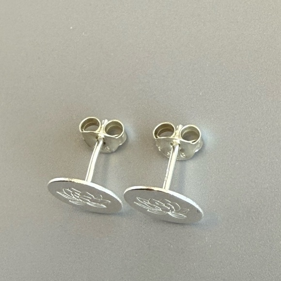 Sterling Silver Round Lotus Flower Earrings - Picture 7 of 8